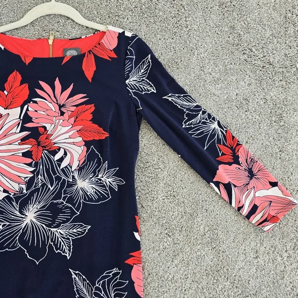 Vince Camuto, Floral Navy and Pink Dress, Size 2 - Picture 3 of 9